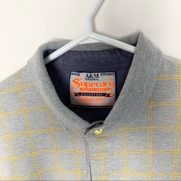 Superdry Long Sleeve Yellow Grey Collared Polo - Picture 7 of 14